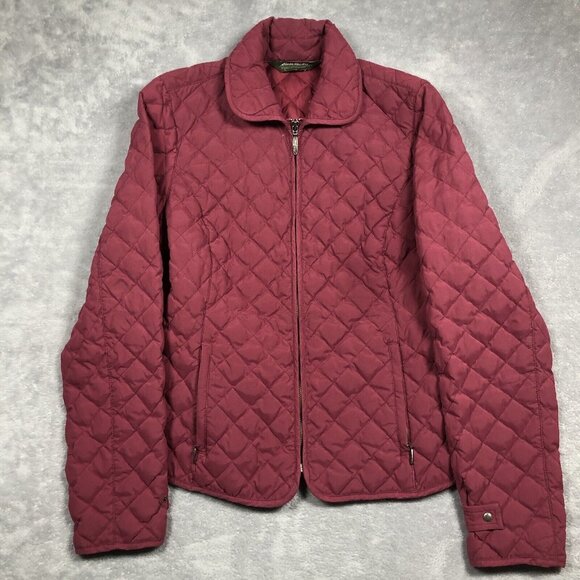 Eddie Bauer Jacket Womens Size Medium Red Goose Down Feathers Quilted Outdoor - Picture 1 of 11